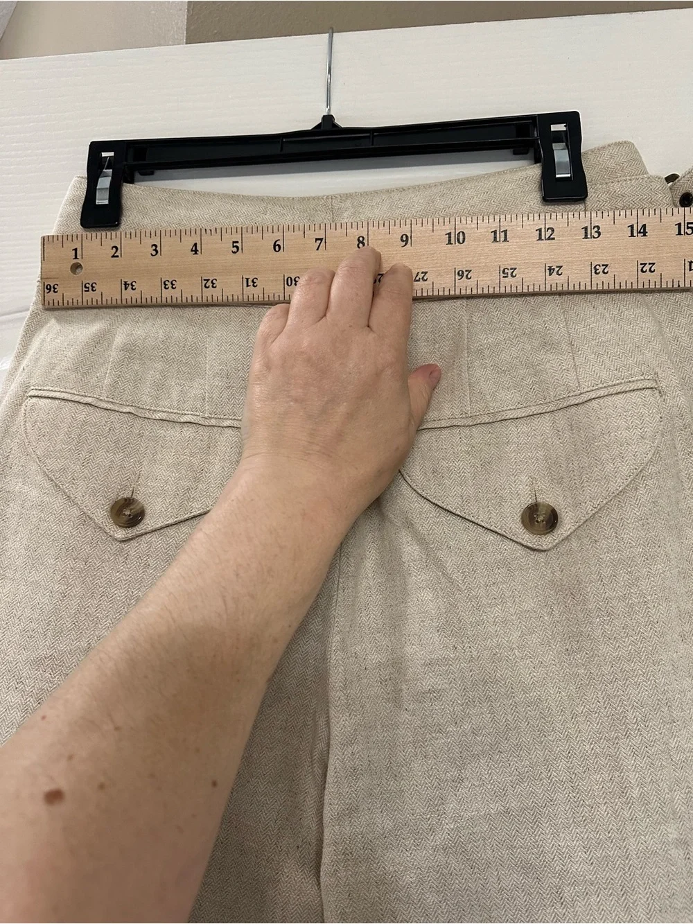 Banana Republic Sz 2 Beige Herringbone Linen Blend Pleated Trousers Buckle Waist